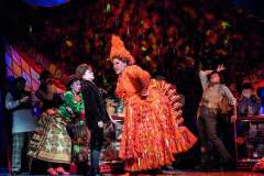 Mary Poppins London Company 2023 - Tanya Mathurin as Mrs Corry, Logan Clark as Michael Banks and ensemble. Photo by Johan Persson