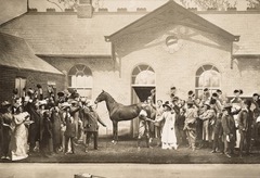 The Whip - Act III - weighing room and stables scene designed by Bruce Sensation Smith.