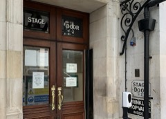 Stage door with Covid19 safety signage, September 2021 (c) Theatrecrafts.com