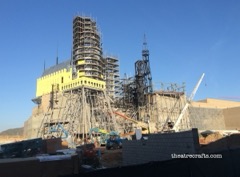 Hogwarts Castle under construction on the other side of the show building (April 2015, theatrecrafts.com)